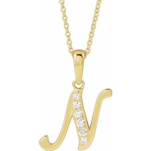 14K Yellow 1/10 CTW Natural Diamond Initial N 18 Necklace