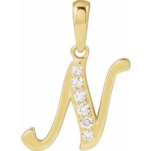 14K Yellow 1/10 CTW Natural Diamond Initial N Pendant