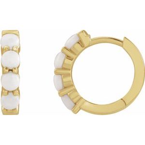14K Yellow Natural White Opal Cabochon 14.7 mm Huggie Hoop Earring