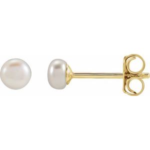 14K Yellow Cultured White Freshwater Pearl Earrings