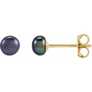 14K Yellow Cultured Black Freshwater Pearl Earrings
