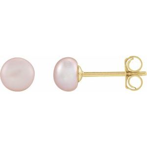 14K Yellow Cultured Pink Freshwater Pearl Earrings
