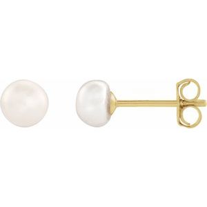 14K Yellow Cultured White Freshwater Pearl Earrings