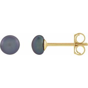 14K Yellow Cultured Black Freshwater Pearl Earrings
