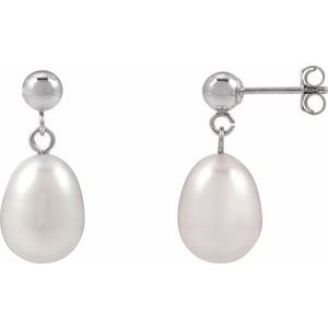 14K White Cultured White Freshwater Pearl Earrings