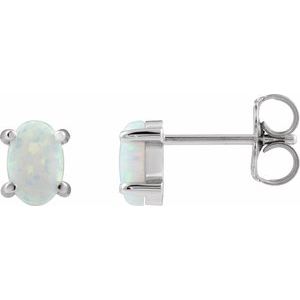 14K White 6x4 mm Oval Lab-Grown White Opal Earrings