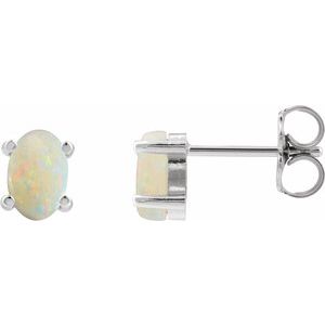 14K White 6x4 mm Oval Natural White Opal Earrings
