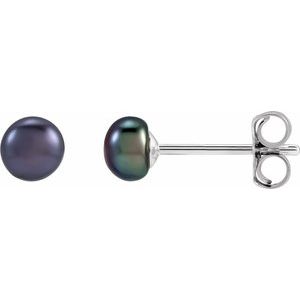 Sterling Silver Cultured Black Freshwater Pearl Earrings