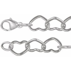 Sterling Silver 9 mm Heart 7" Chain