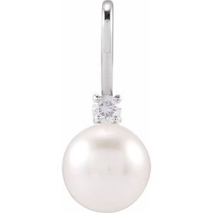 14K White Cultured White Akoya Pearl & .03 CT Natural Diamond Charm/Pendant