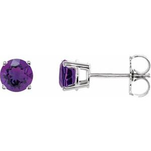 14K White 5 mm Natural Amethyst Stud Earrings