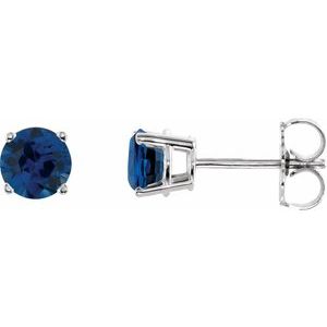 14K White 5 mm Lab-Grown Blue Sapphire Stud Earrings