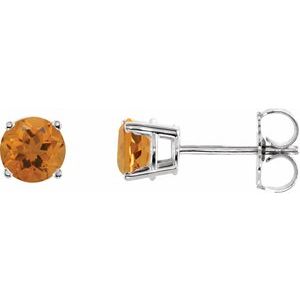 14K White 5 mm Natural Citrine Stud Earrings