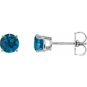 14K White 5 mm Natural London Blue Topaz Stud Earrings