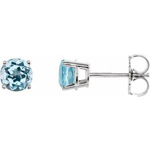 14K White 5 mm Natural Sky Blue Topaz Stud Earrings