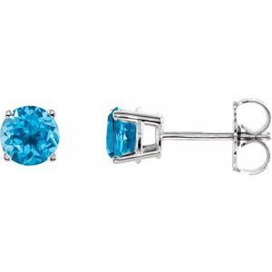 14K White 5 mm Natural Swiss Blue Topaz Stud Earrings