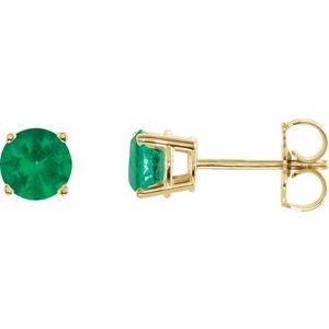 14K Yellow 5 mm Lab-Grown Emerald Stud Earrings