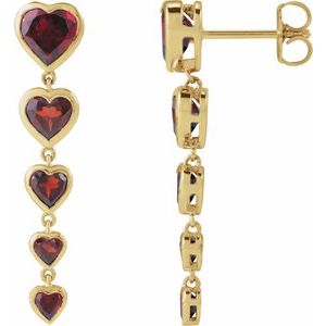 14K Yellow Natural Mozambique Garnet Heart Earrings