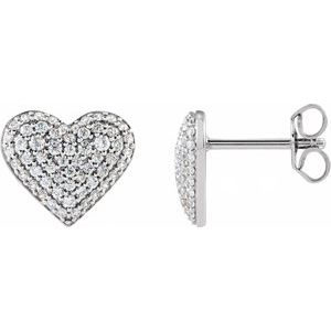14K White 1/2 CTW Lab-Grown Diamond Puffed Heart Earrings