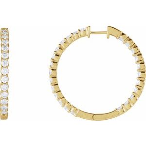 14K Yellow 4 CTW Lab-Grown Diamond Inside-Outside Hinged 36 mm Hoop Earrings