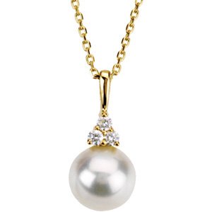 14K Yellow Cultured White Freshwater Pearl & .06 CTW Natural Diamond 18" Necklace