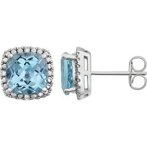14K White Natural Sky Blue Topaz & .06 CTW Natural Diamond Earrings