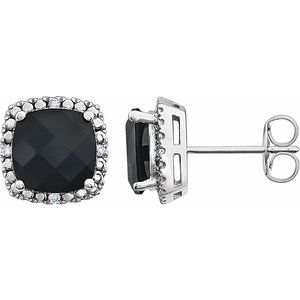 14K White Natural Black Onyx & .06 CTW Natural Diamond Earrings