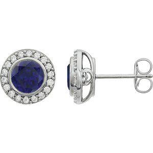 Sterling Silver Imitation Blue Cubic Zirconia Halo-Style Earrings