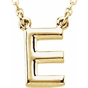 14K Yellow Block Initial E 16" Necklace