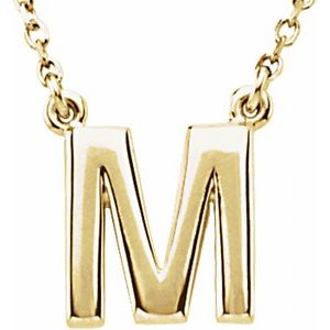 14K Yellow Block Initial M 16" Necklace