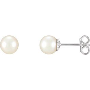 Sterling Silver 7-7.5 mm Cultured White Freshwater Pearl Earrings