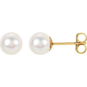 14K Yellow Cultured White Freshwater Pearl Earrings
