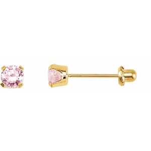 14K Yellow 3 mm Round Imitation Pink Cubic Zirconia Piercing Stud Earrings