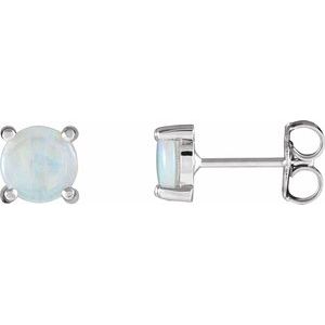 14K White 6 mm Natural White Opal Earrings