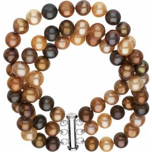 Sterling Silver Cultured Chocolate Freshwater Pearl 3-Strand 7 1/4" Bracelet