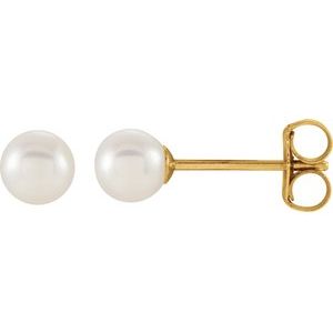14K Yellow Cultured White Freshwater Pearl Earrings