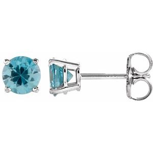 14K White 5 mm Natural Blue Zircon Stud Earrings