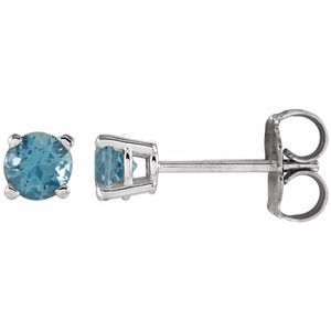 14K White 4 mm Natural Swiss Blue Topaz Stud Earrings