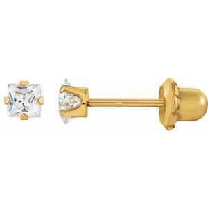 14K Yellow 3 mm Square Imitation White Cubic Zirconia Piercing Stud Earrings