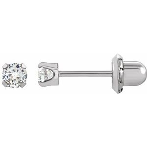 14K White Gold-Plated 14K White 3 mm Imitation White Cubic Zirconia Inverness�� Piercing Earrings
