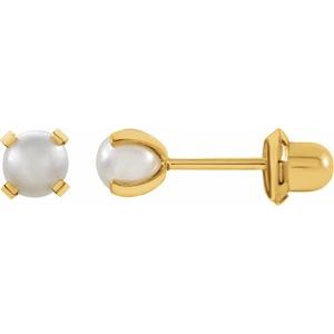 14K Yellow Imitation White Pearl Piercing Earrings