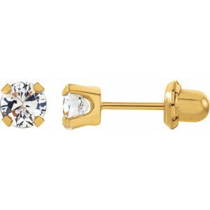 14K Yellow 4.25 mm Imitation White Cubic Zirconia Inverness�� Piercing Earrings