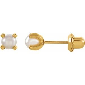 24K Gold-Washed Stainless Steel Imitation White Pearl Piercing Earrings
