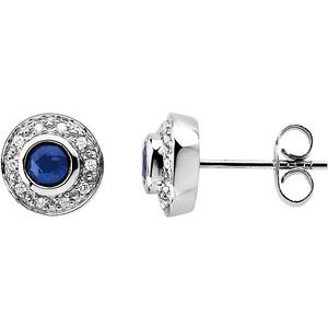 14K White Natural Blue Sapphire & 1/10 CTW Natural Diamond Earrings