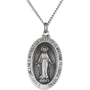 Sterling Silver 29x20 mm Oval Miraculous Medal 24 Necklace