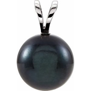 14K White Cultured Black Akoya Pearl Pendant