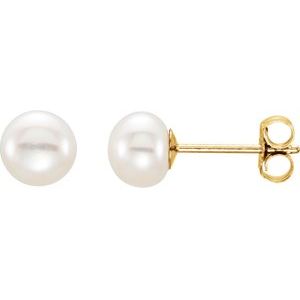 14K Yellow 5-6 mm Cultured White Freshwater Pearl Earrings