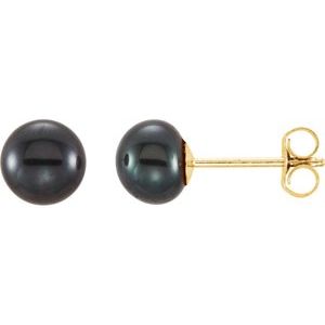 14K Yellow 5-6 mm Cultured Black Freshwater Pearl Earrings