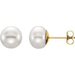 14K Yellow 7-8 mm Cultured White Freshwater Pearl Earrings