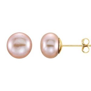 14K Yellow 7-8 mm Cultured Pink Freshwater Pearl Earrings